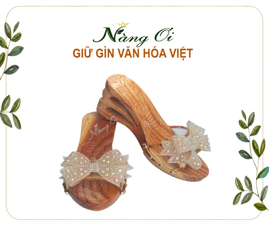 guốc gỗ chạm hai giọt nước ở đế cao 8cm
